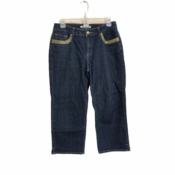 Chico's Denim - Chicos Platinum Jeans Jennie M Crop Pants Size 0.5 Bling Stretch Waist 14.5"